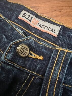 5.11 Tactical Men’s Dark Blue Denim Jeans with Contrasting Yellow Stitching